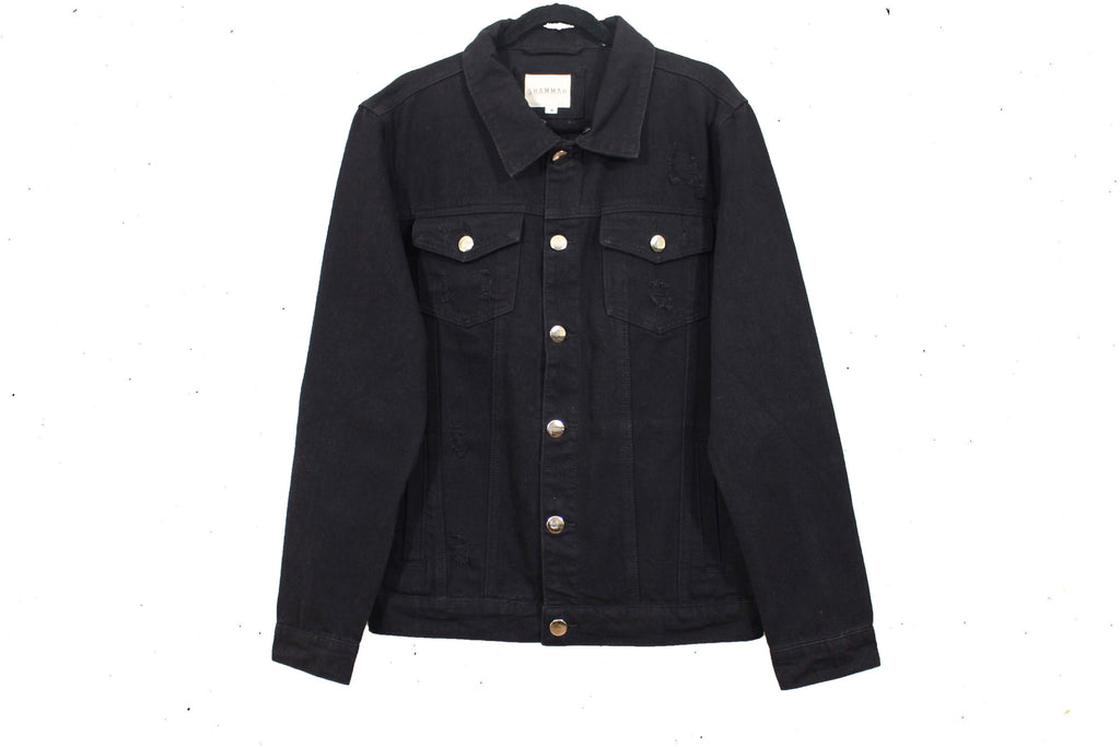 Men's Black Denim Jacket with Removable Hoodie