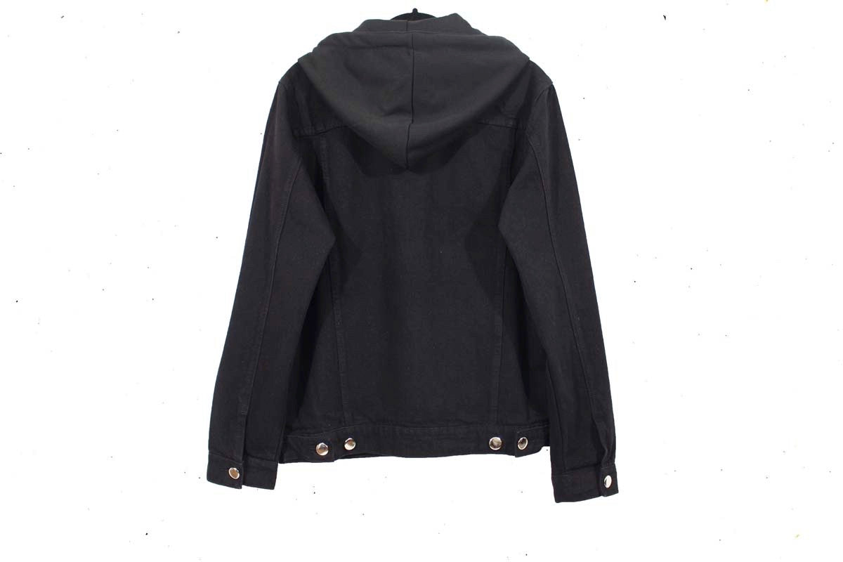 Men's Black Denim Jacket with Removable Hoodie