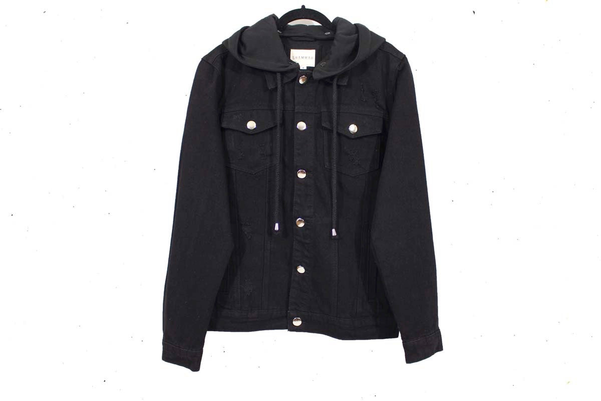 Men's Black Denim Jacket with Removable Hoodie