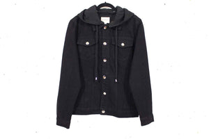 Men's Black Denim Jacket with Removable Hoodie